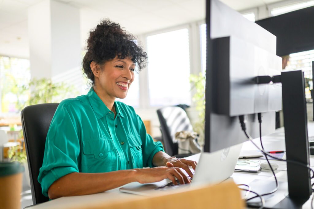 Woman on computer at work