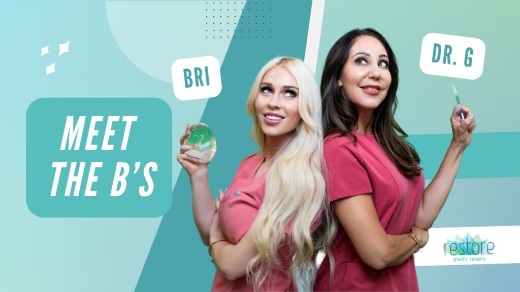 San Diego plastic surgeon Dr. Katerina Gallus and her scrub tech Bri on the first episode of their podcast, "All the B's"