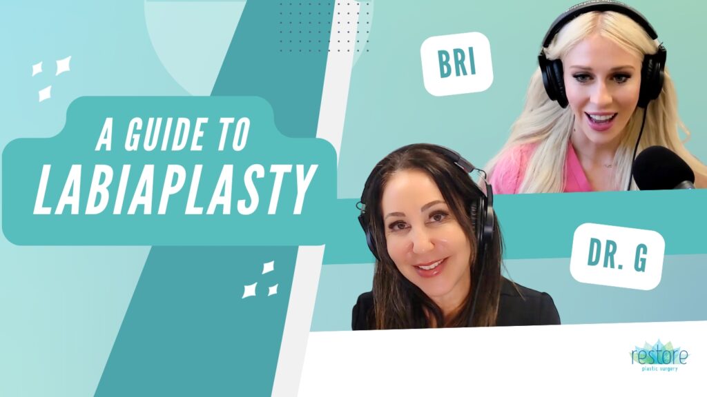 San Diego plastic surgeon Dr. Katerina Gallus and her scrub tech Bri on the labiaplasty episode of their podcast, "All the B's"