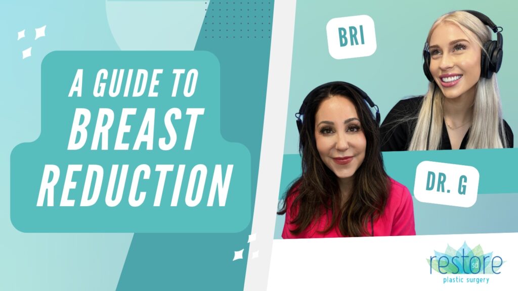 San Diego plastic surgeon Dr. Katerina Gallus and her scrub tech Bri on the breast reduction episode of their podcast, "All the B's"