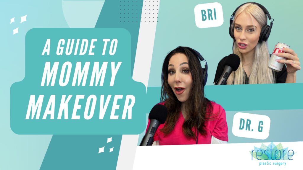 San Diego plastic surgeon Dr. Katerina Gallus and her scrub tech Bri on the mommy makeover episode of their podcast, "All the B's"