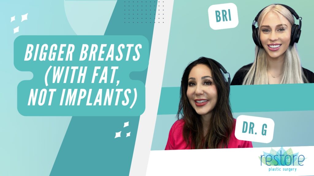 San Diego plastic surgeon Dr. Katerina Gallus and her scrub tech Bri on the episode of their podcast "All the B's" where they chat about fat transfer breast augmentation