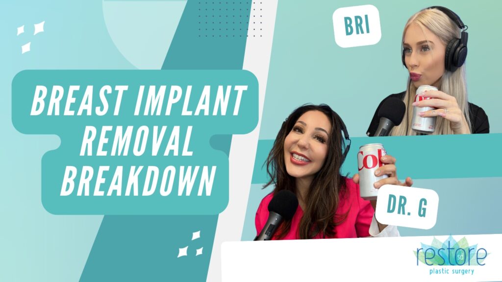 San Diego plastic surgeon Dr. Katerina Gallus and her scrub tech Bri on the episode of their podcast "All the B's" where they chat about breast implant removal