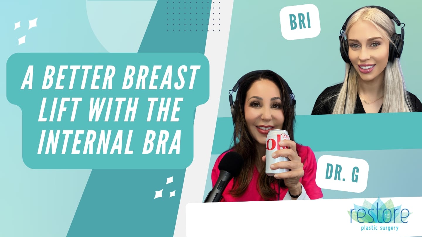 San Diego plastic surgeon Dr. Katerina Gallus and her scrub tech Bri on the episode of their podcast "All the B's" where they chat about the internal bra technique