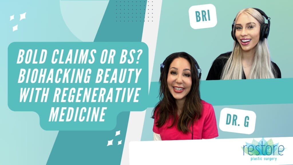 San Diego plastic surgeon Dr. Katerina Gallus and her scrub tech Bri on the episode of their podcast "All the B's" where they chat about regenerative medicine [Bold Claims or BS? Biohacking Beauty with Regenerative Medicine]