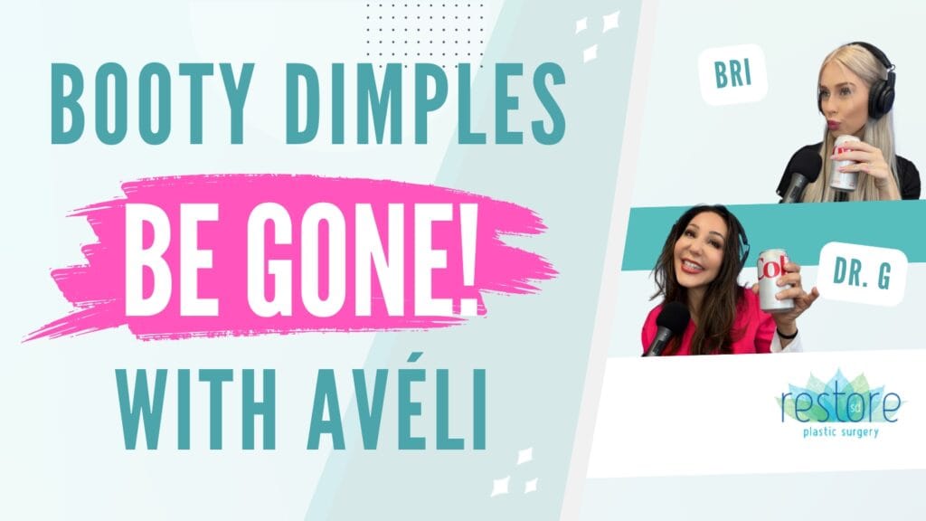 San Diego plastic surgeon Dr. Katerina Gallus and her scrub tech Bri on the episode of their podcast "All the B's" where they chat about Avéli [Booty Dimples Be Gone! With Avéli]