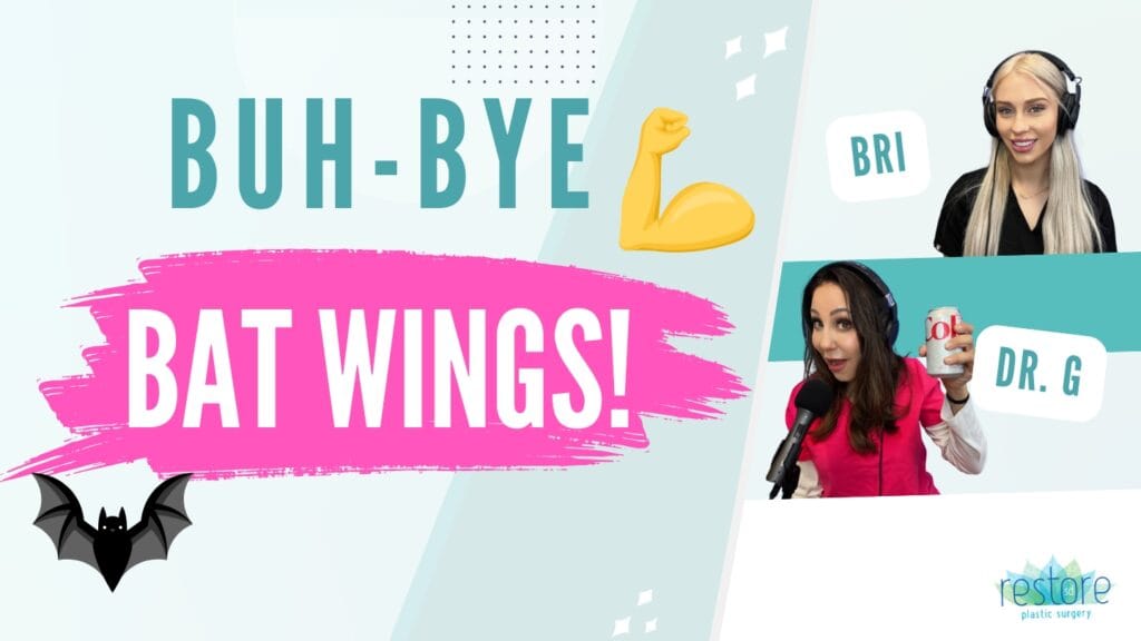 San Diego plastic surgeon Dr. Katerina Gallus and her scrub tech Bri on the episode of their podcast "All the B's" where they chat about arm lift [Buh-Bye Bat Wings!]