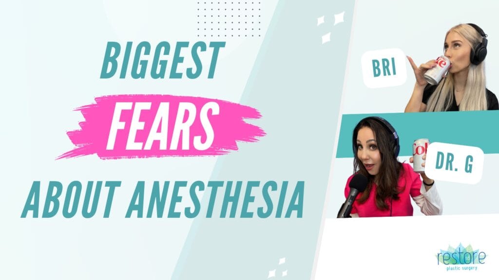 San Diego plastic surgeon Dr. Katerina Gallus and her scrub tech Bri on the episode of their podcast "All the B's" where they chat about anesthesia [Biggest Fears About Anesthesia]