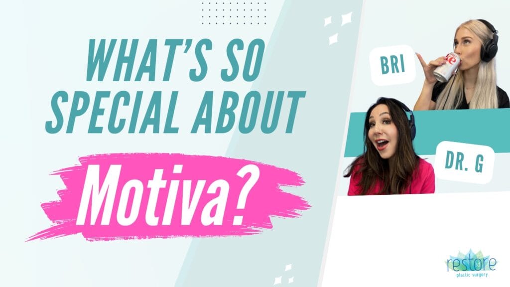 San Diego plastic surgeon Dr. Katerina Gallus and her scrub tech Bri on the episode of their podcast "All the B's" where they chat about Motiva implants [What's so special about Motiva?]