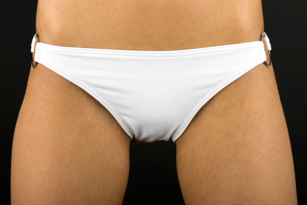 Close up of woman in white bikini