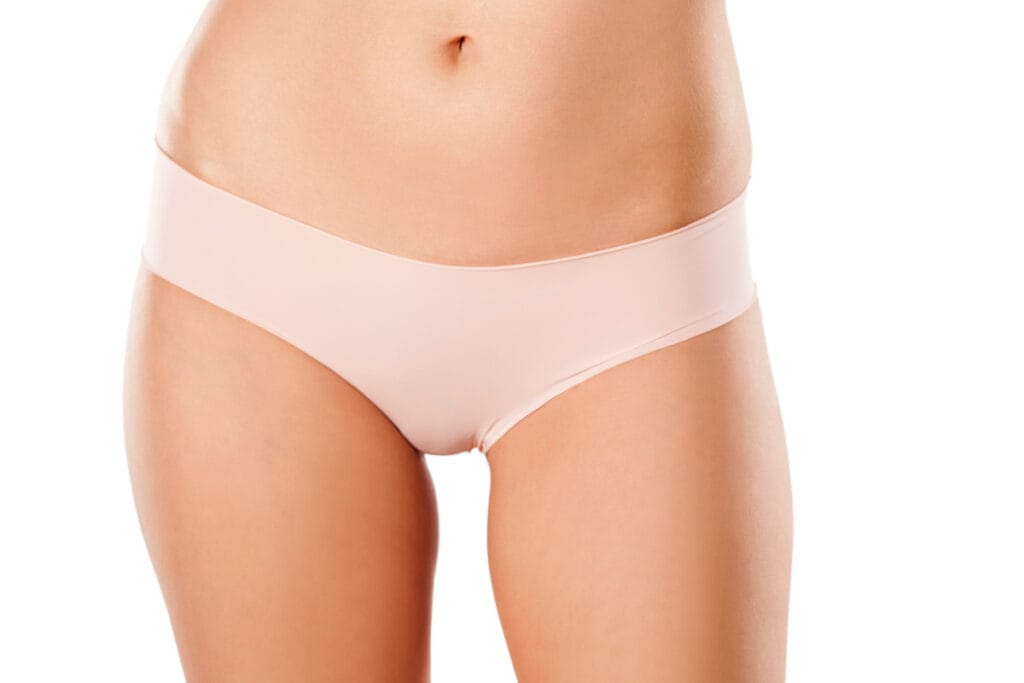 Close up of woman in nude underwear
